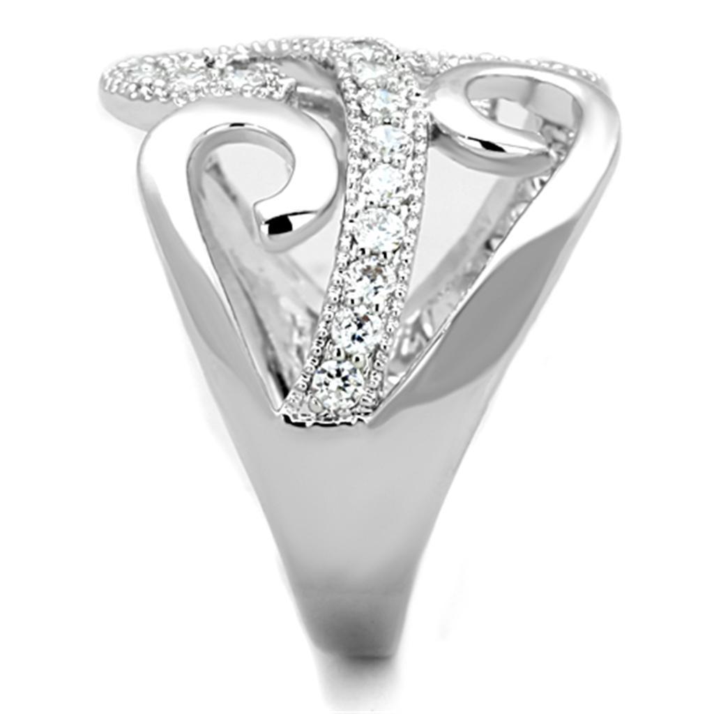 3W827 - Rhodium Brass Ring with AAA Grade CZ in Clear-4