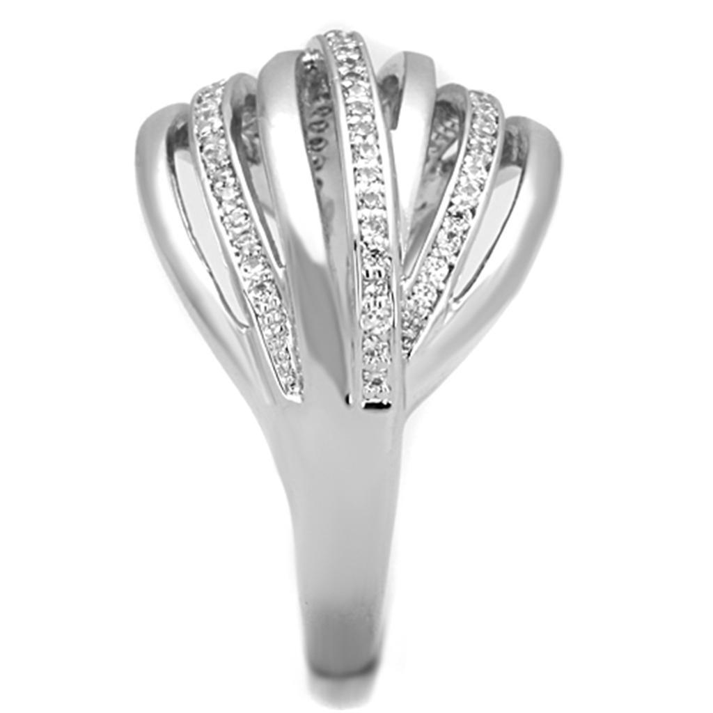3W828 - Rhodium Brass Ring with AAA Grade CZ in Clear-3