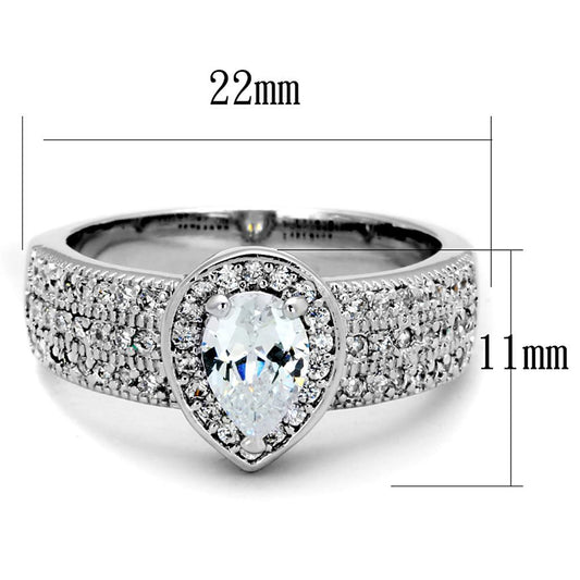 3W831 - Rhodium Brass Ring with AAA Grade CZ in Clear-1