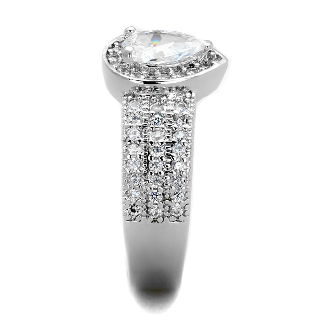 3W831 - Rhodium Brass Ring with AAA Grade CZ in Clear-3