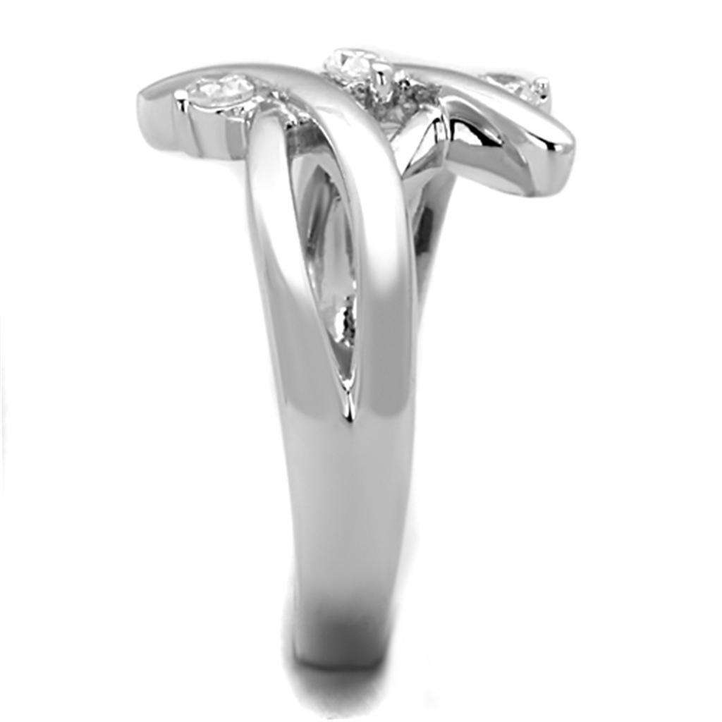 3W833 - Rhodium Brass Ring with AAA Grade CZ in Clear-3