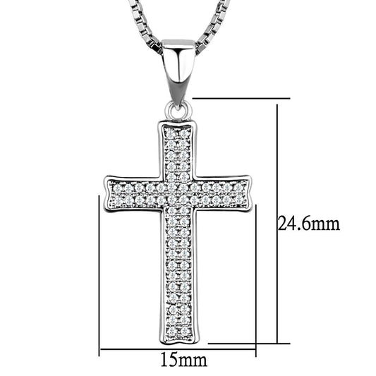 3W846 - Rhodium Brass Chain Pendant with AAA Grade CZ in Clear-1