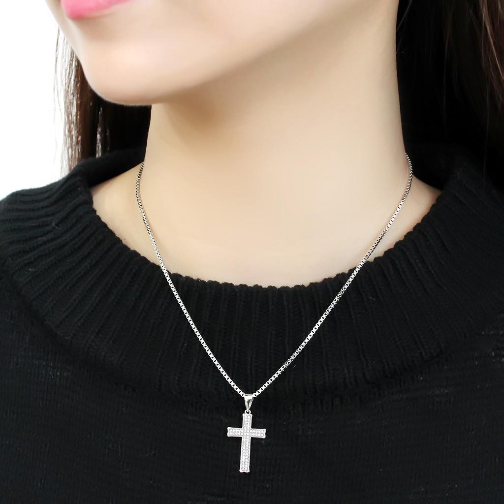 3W846 - Rhodium Brass Chain Pendant with AAA Grade CZ in Clear-2