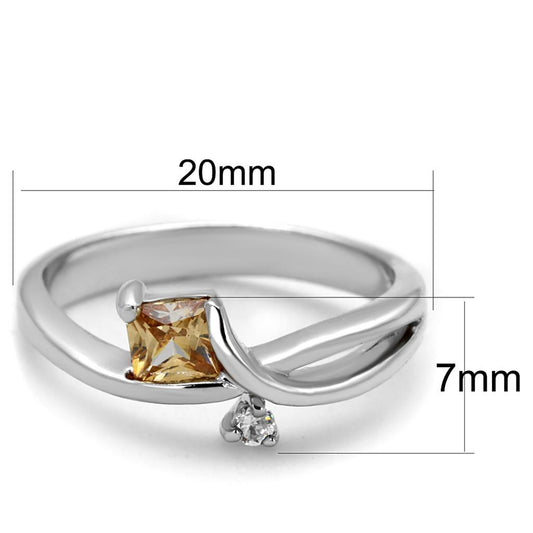 3W852 - Rhodium Brass Ring with AAA Grade CZ in Champagne-1