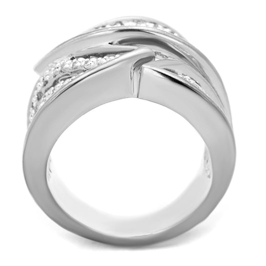 3W854 - Rhodium Brass Ring with AAA Grade CZ in Clear-1