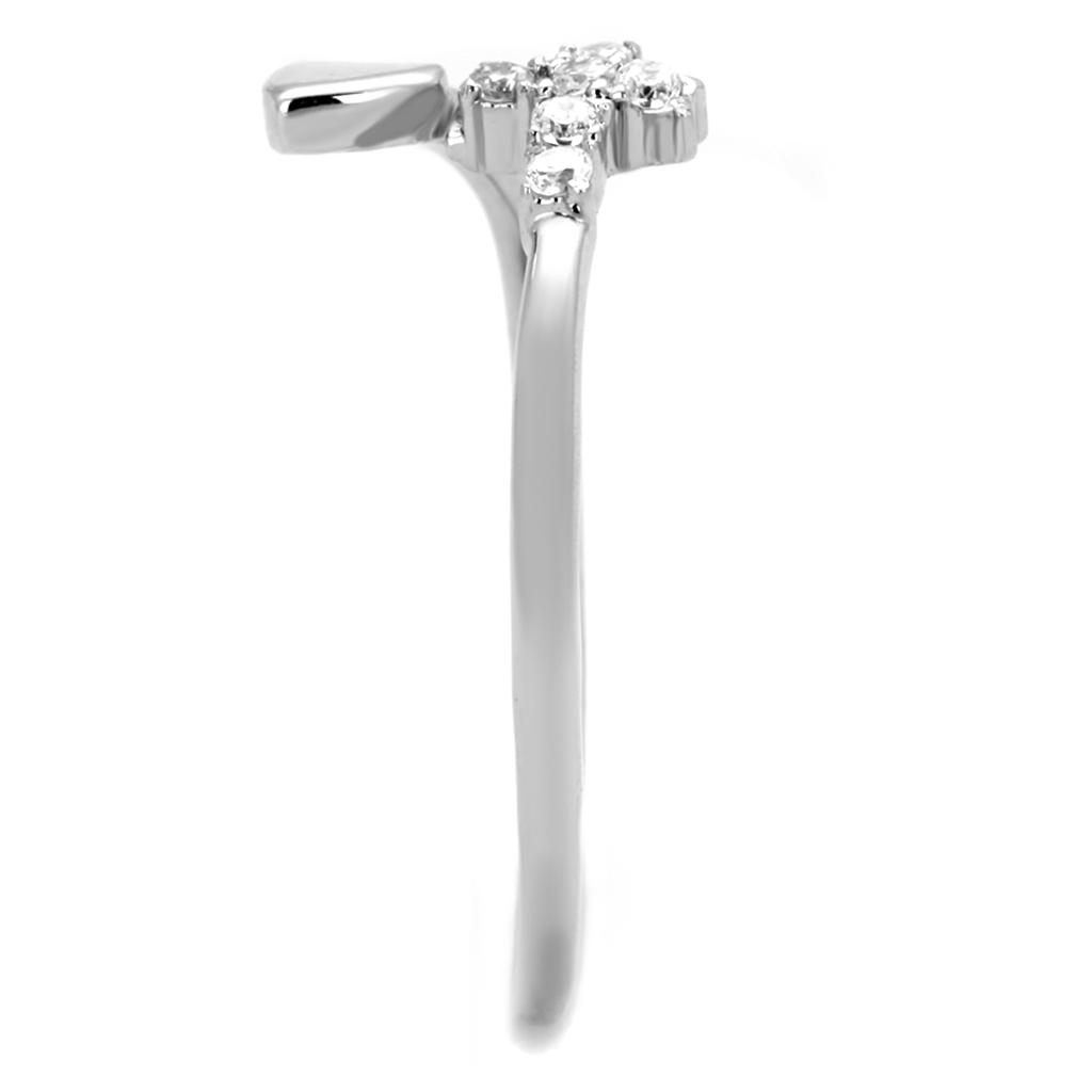 3W860 - Rhodium Brass Ring with AAA Grade CZ in Clear-3