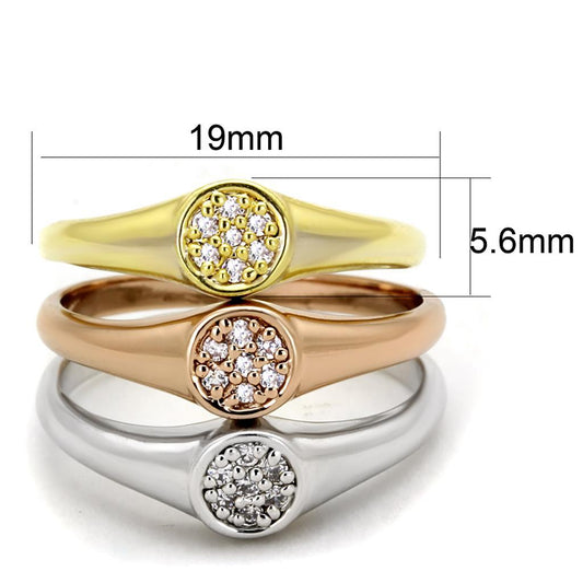 3W862 - Rhodium + Gold + Rose Gold Brass Ring with AAA Grade CZ in Clear-1