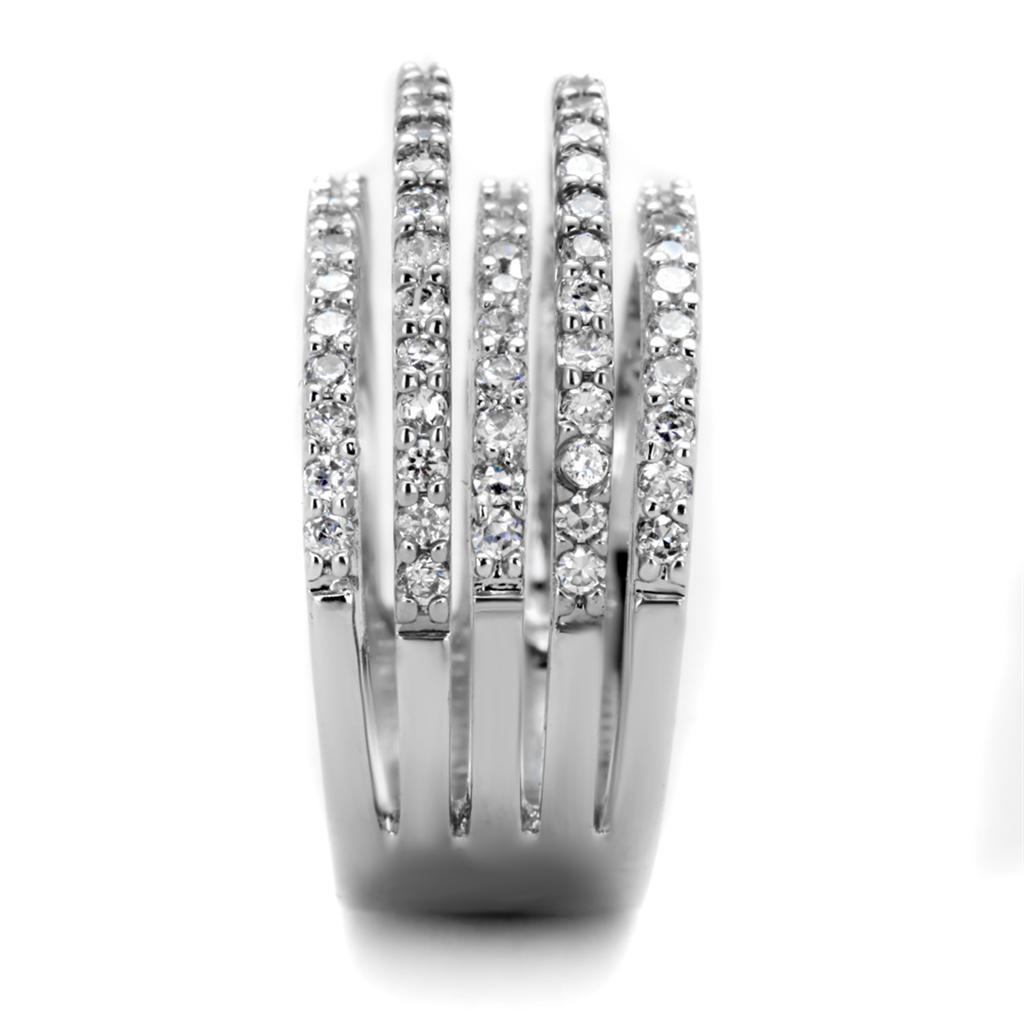 3W871 - Rhodium Brass Ring with AAA Grade CZ in Clear-3