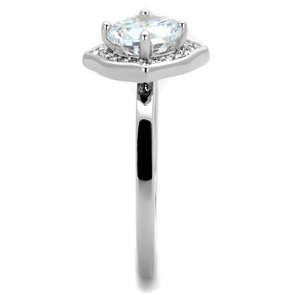 3W877 - Rhodium Brass Ring with AAA Grade CZ in Clear-3