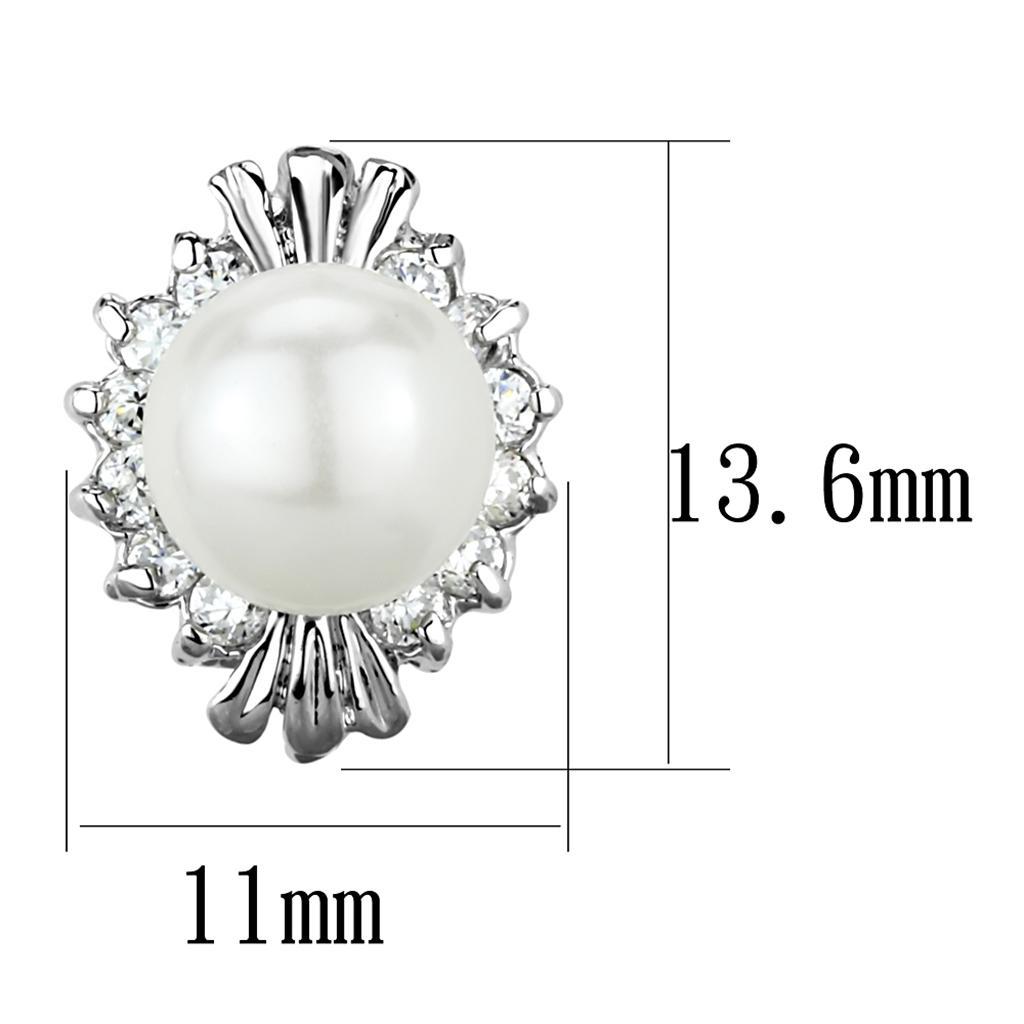 3W886 - Rhodium Brass Earrings with Synthetic Pearl in White-1