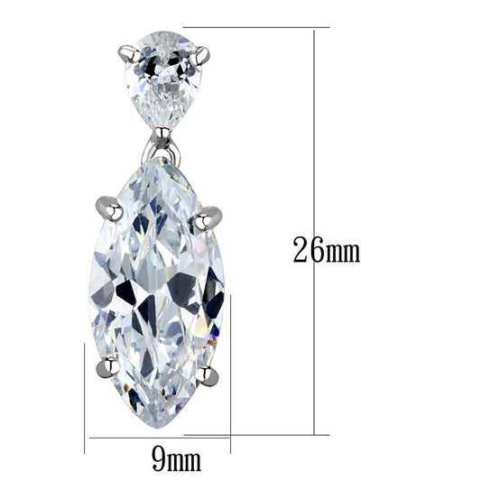 3W889 - Rhodium Brass Earrings with AAA Grade CZ in Clear-1
