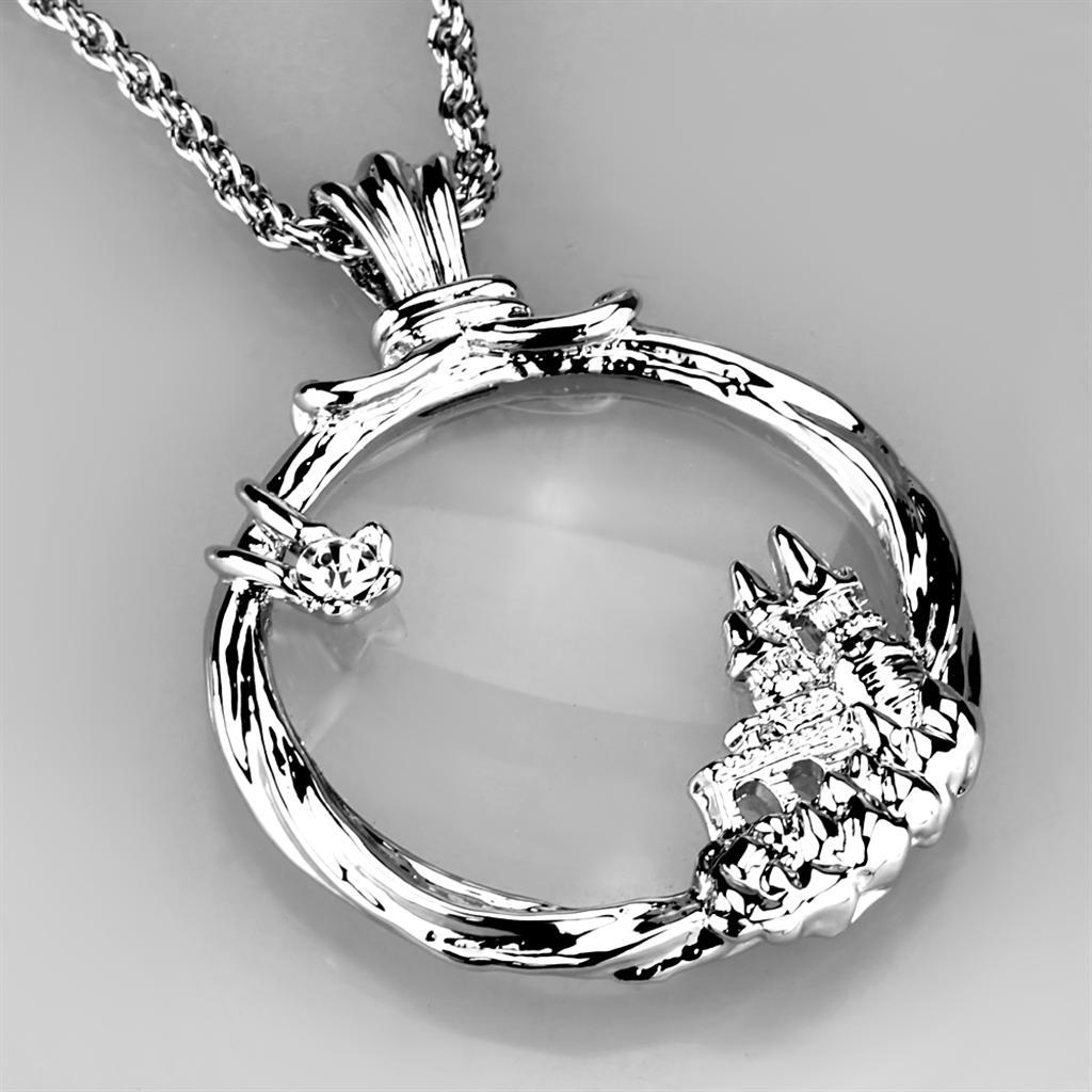 3W907 - Rhodium Brass Magnifier pendant with Top Grade Crystal in Clear-2