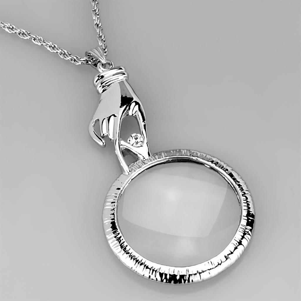 3W914 - Rhodium Brass Magnifier pendant with Top Grade Crystal in Clear-2