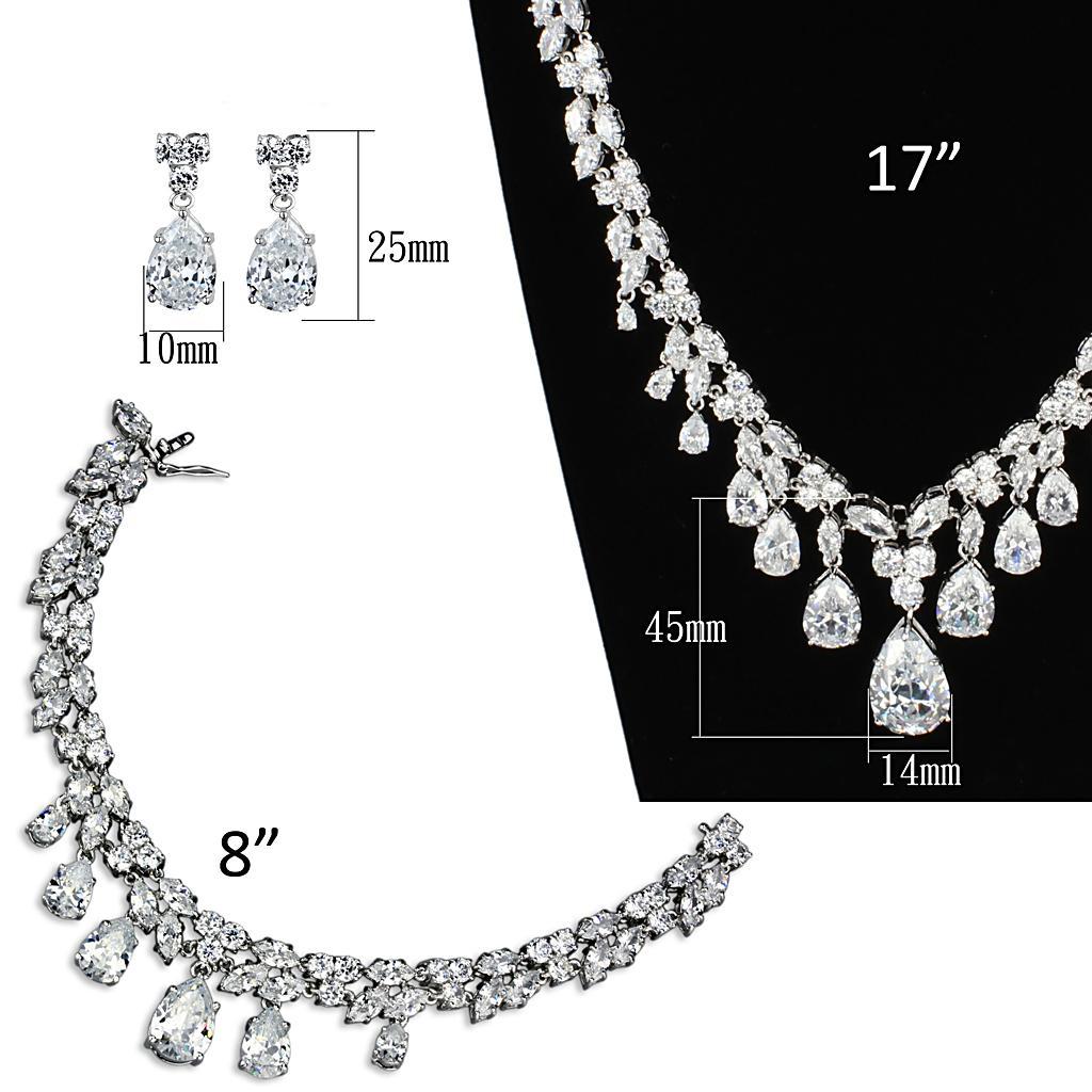 3W925 - Rhodium Brass Jewelry Sets with AAA Grade CZ in Clear-4