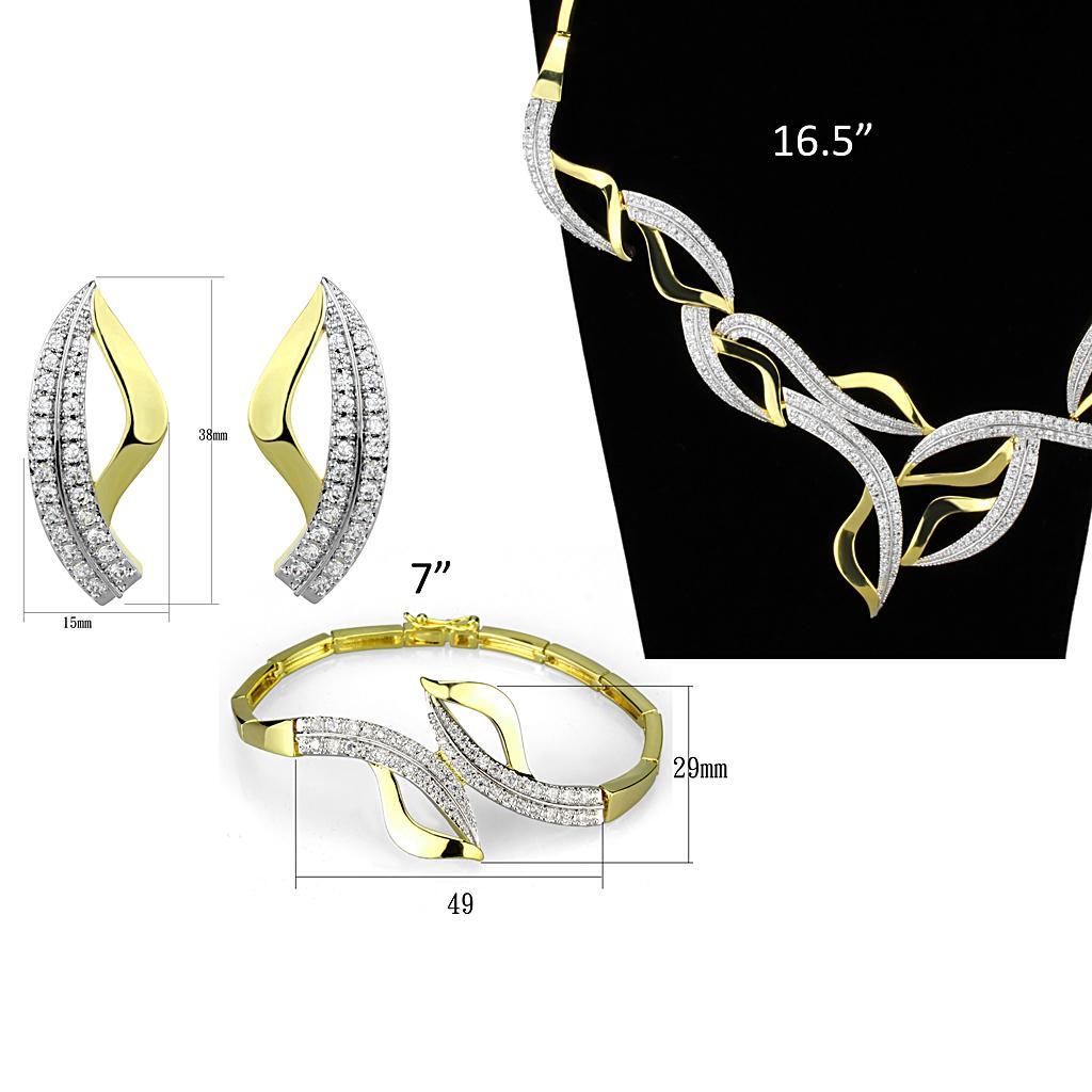 3W942 - Gold+Rhodium Brass Jewelry Sets with AAA Grade CZ in Clear-4