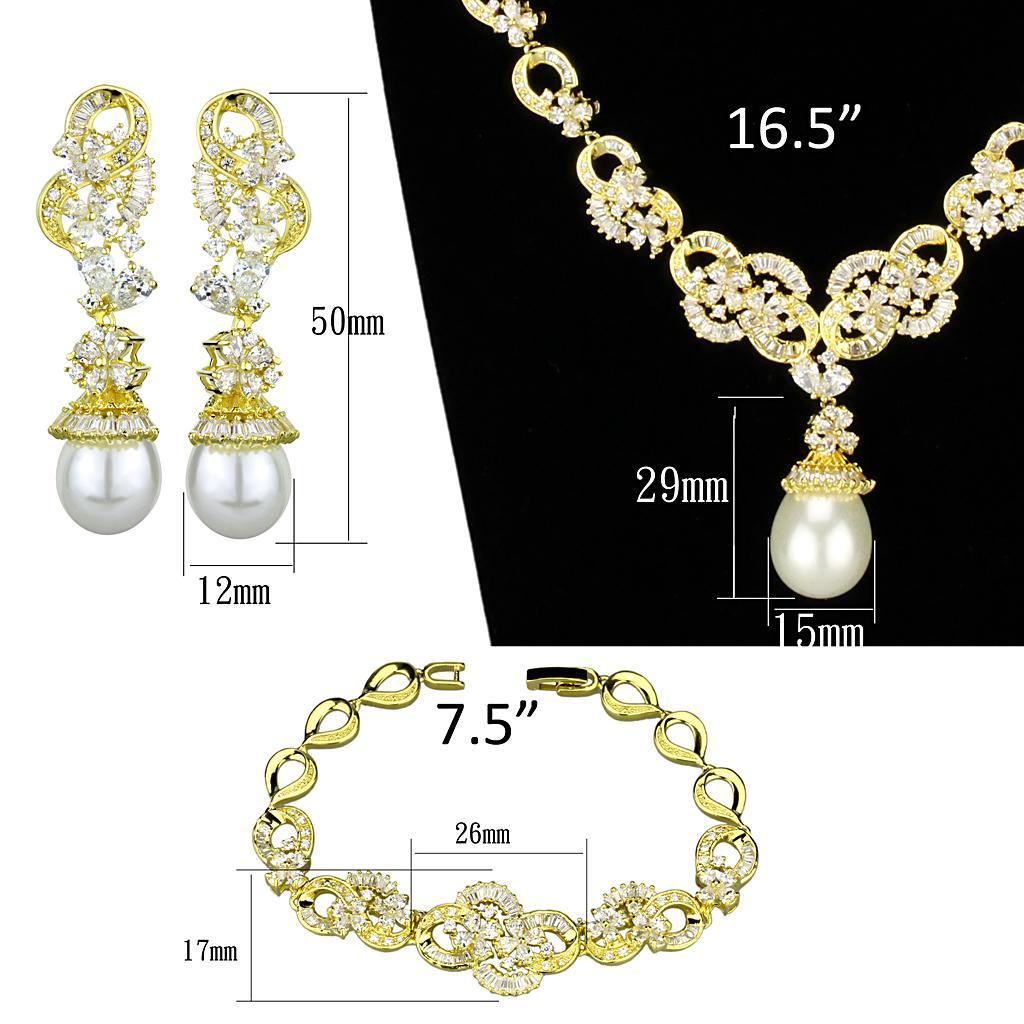 3W945 - Gold Brass Jewelry Sets with AAA Grade CZ in Clear-4