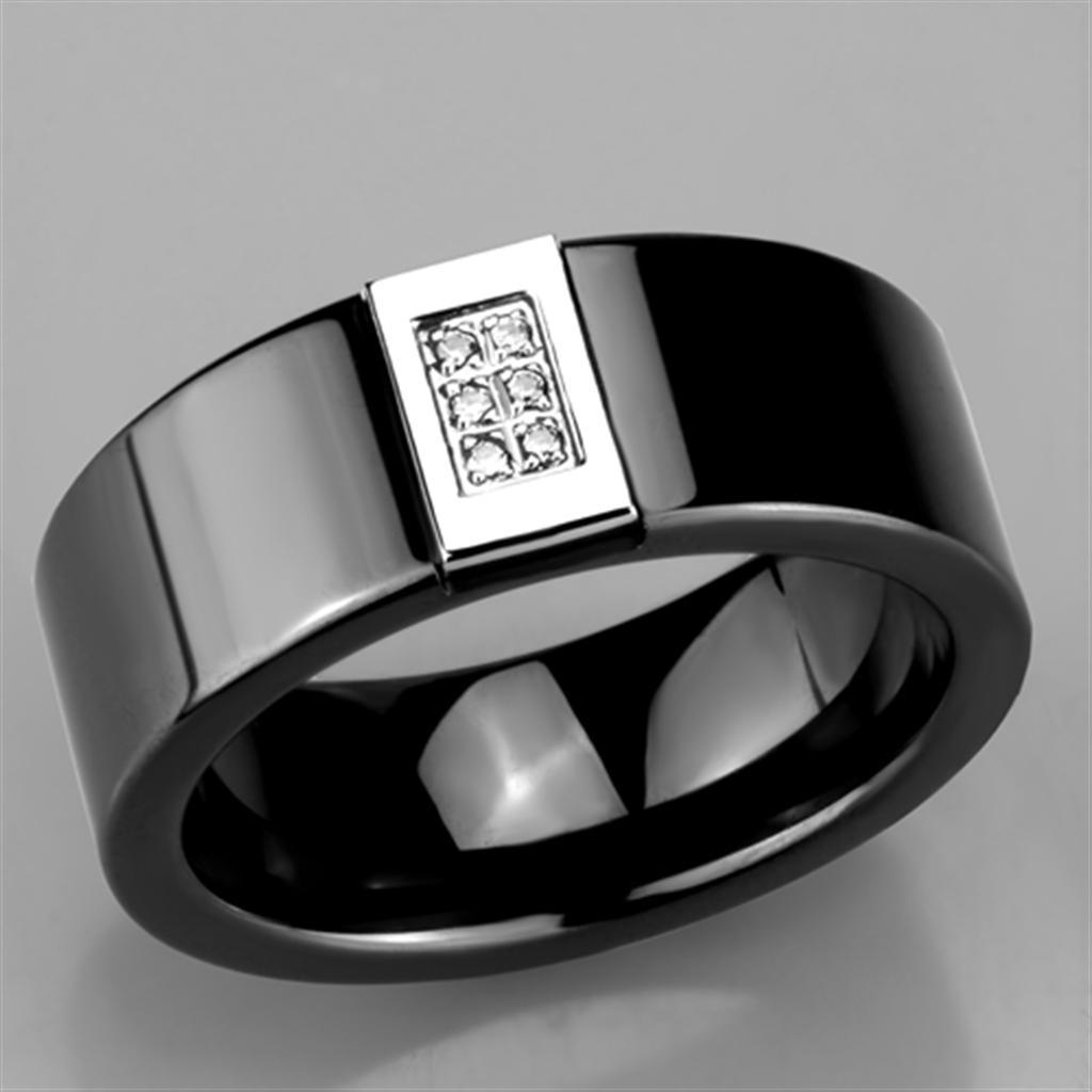 3W953 - High polished (no plating) Stainless Steel Ring with Ceramic in Jet-4
