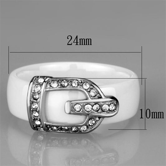 3W955 - High polished (no plating) Stainless Steel Ring with Ceramic in White-1