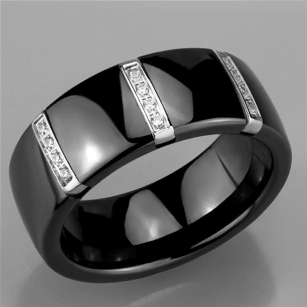 3W956 - High polished (no plating) Stainless Steel Ring with Ceramic in Jet-4