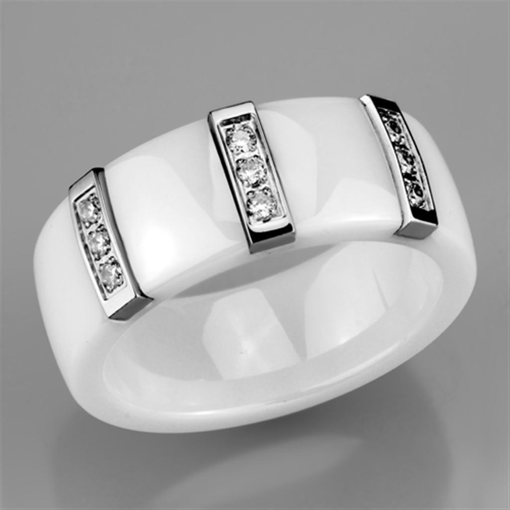 3W957 - High polished (no plating) Stainless Steel Ring with Ceramic in White-4