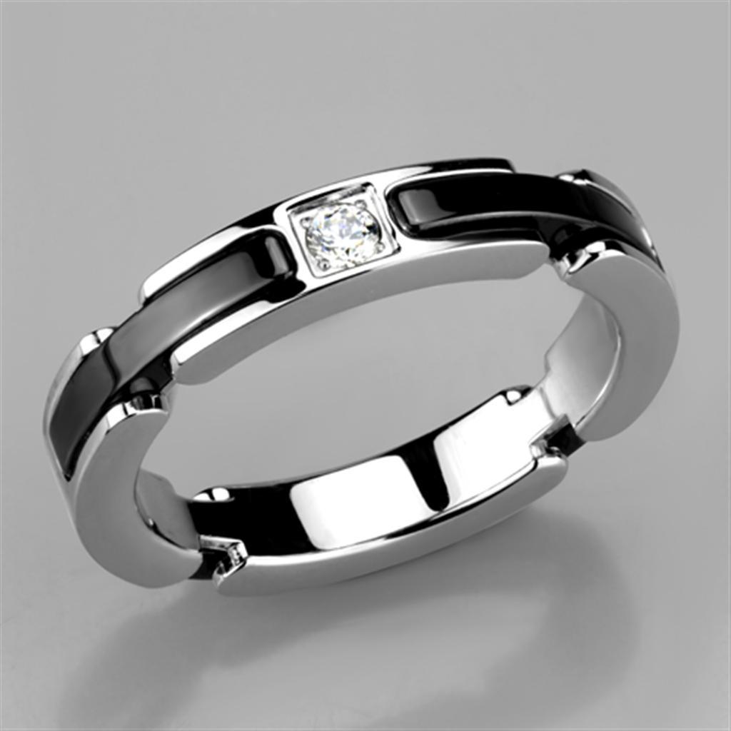 3W962 - High polished (no plating) Stainless Steel Ring with Ceramic in Jet-4