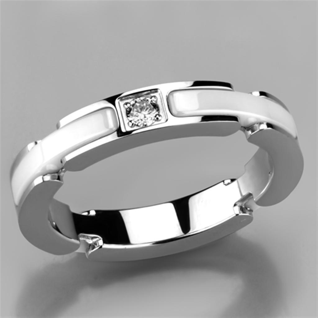 3W963 - High polished (no plating) Stainless Steel Ring with Ceramic in White-4