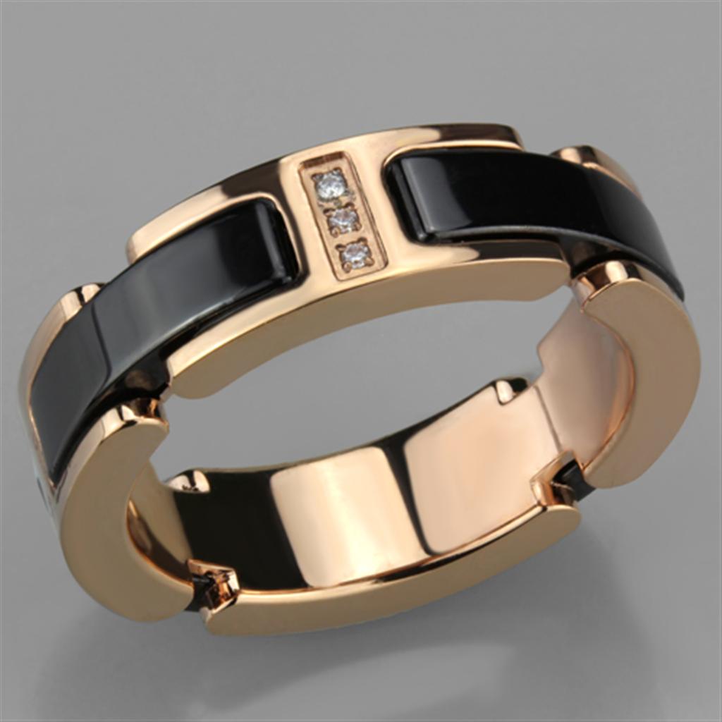 3W964 - IP Rose Gold(Ion Plating) Stainless Steel Ring with Ceramic in Jet-4