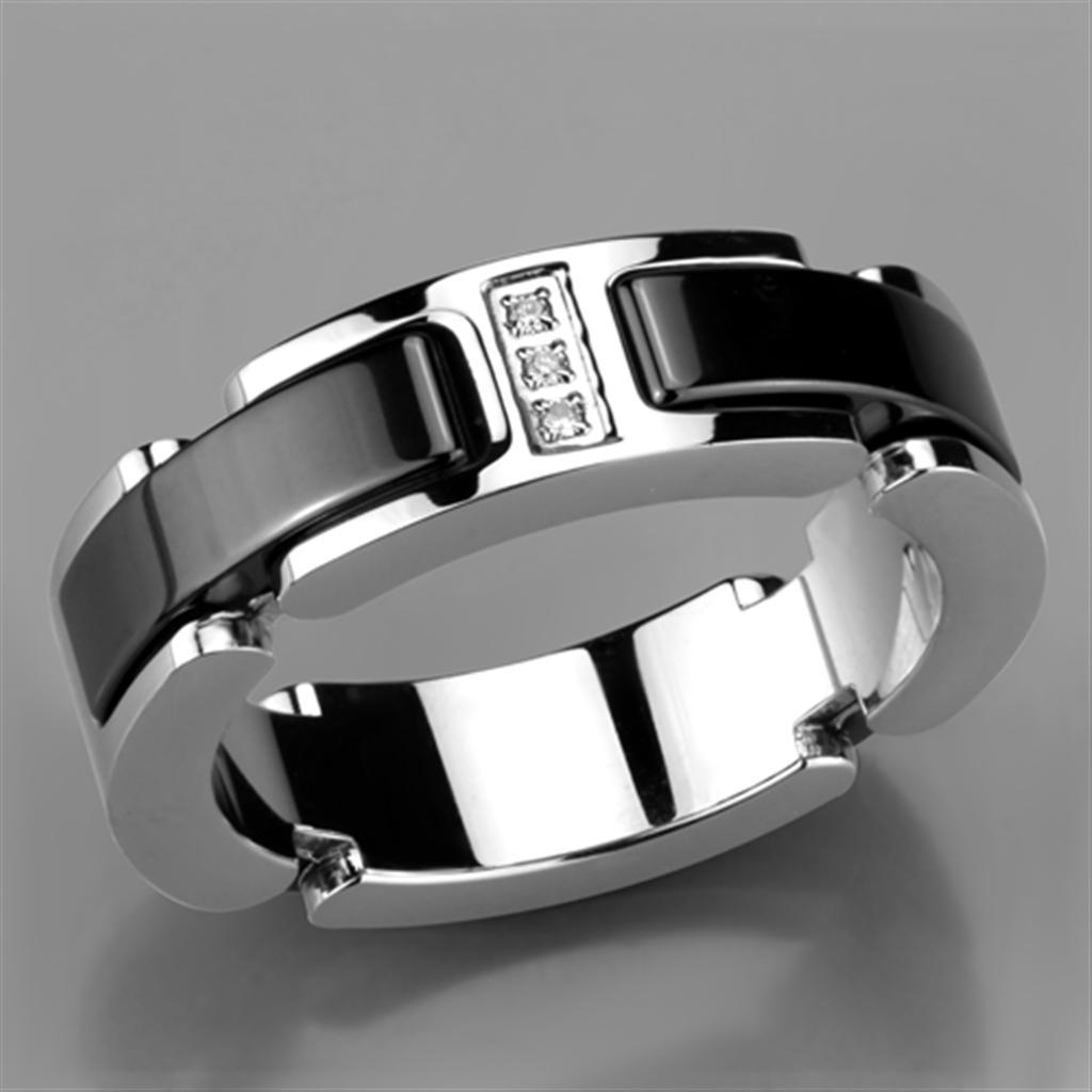 3W966 - High polished (no plating) Stainless Steel Ring with Ceramic in Jet-4