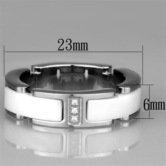 3W967 - High polished (no plating) Stainless Steel Ring with Ceramic in White-1