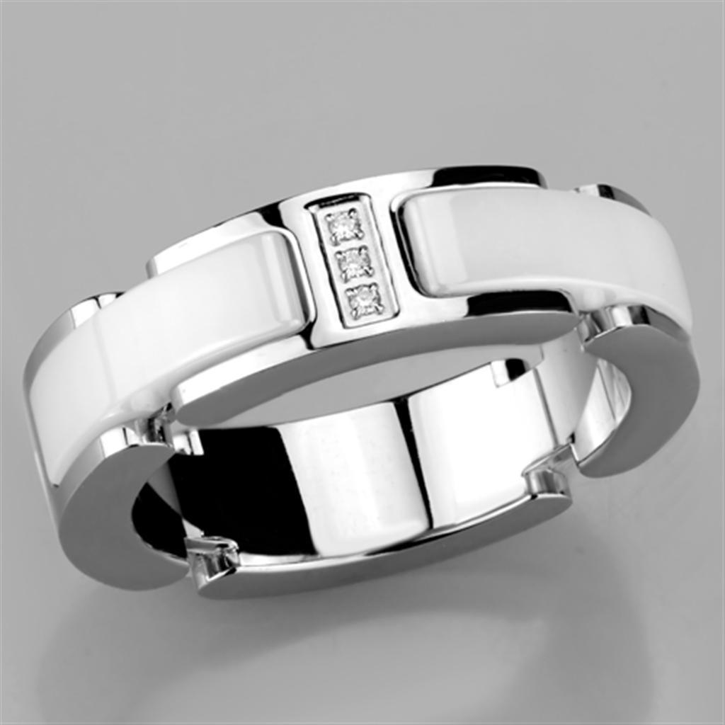 3W967 - High polished (no plating) Stainless Steel Ring with Ceramic in White-4