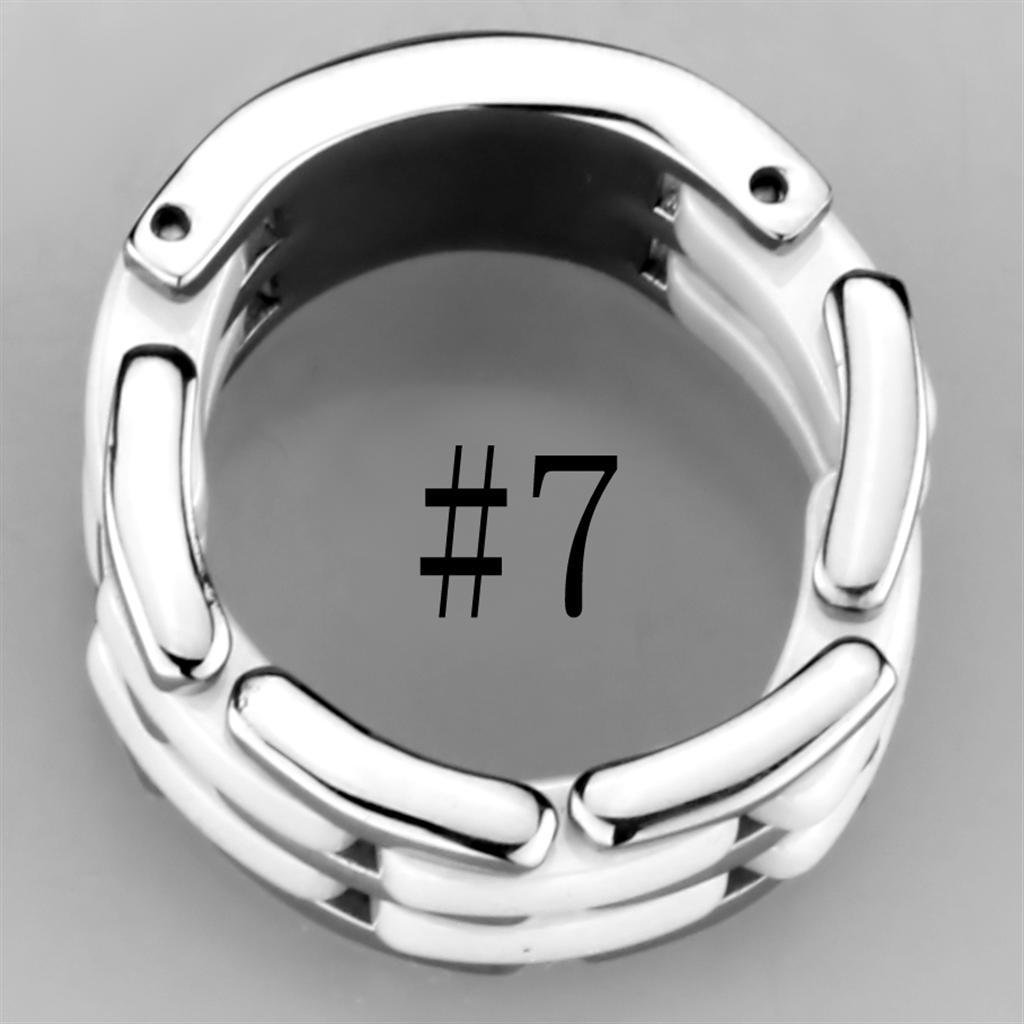 3W975 - High polished (no plating) Stainless Steel Ring with Ceramic in White-4