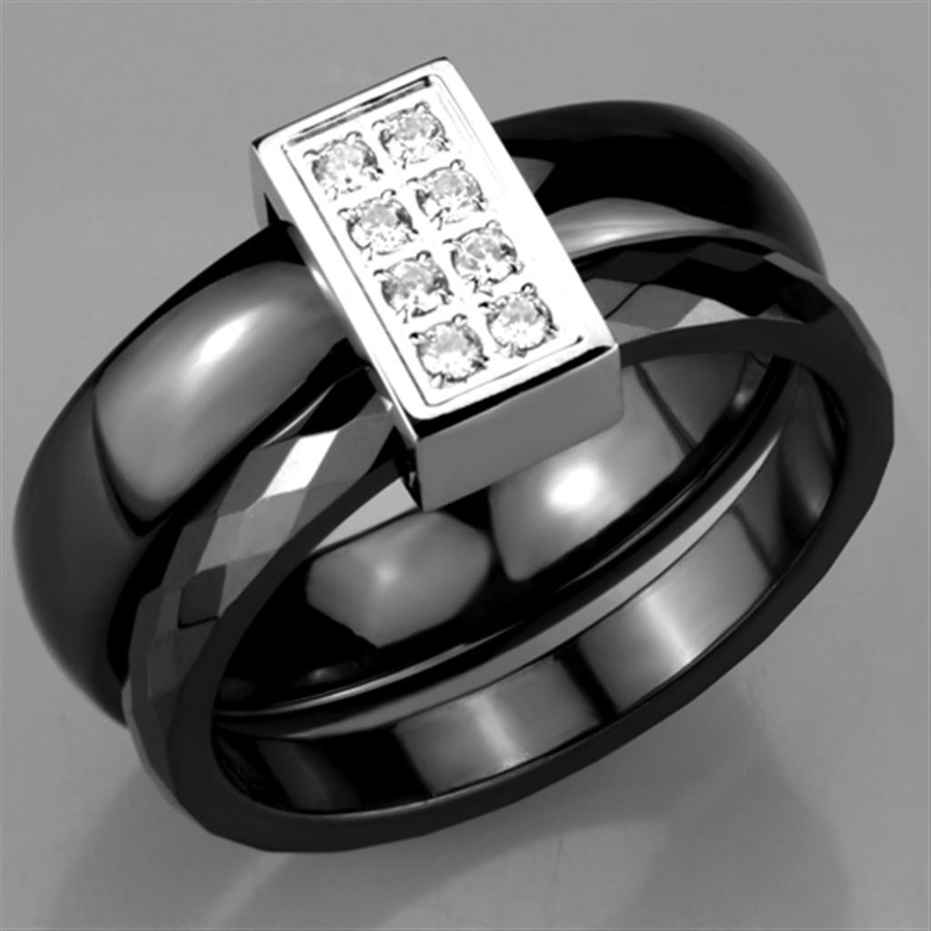 3W978 - High polished (no plating) Stainless Steel Ring with Ceramic in Jet-4