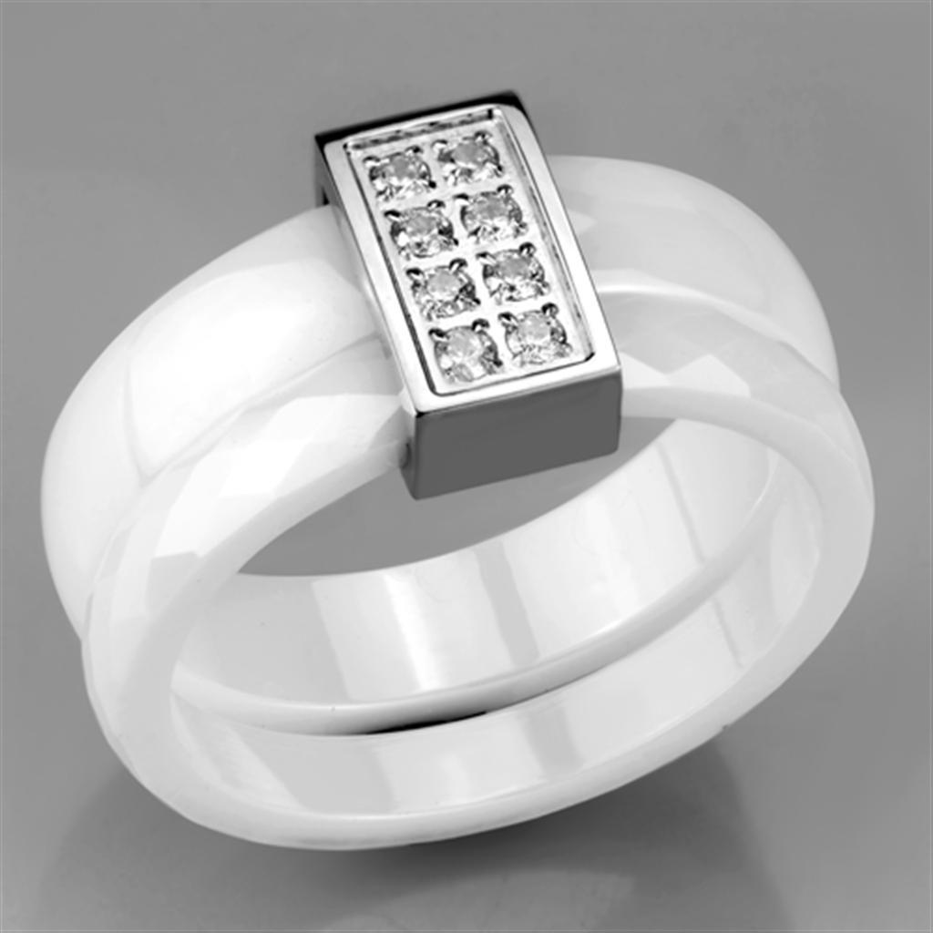 3W979 - High polished (no plating) Stainless Steel Ring with Ceramic in White-4