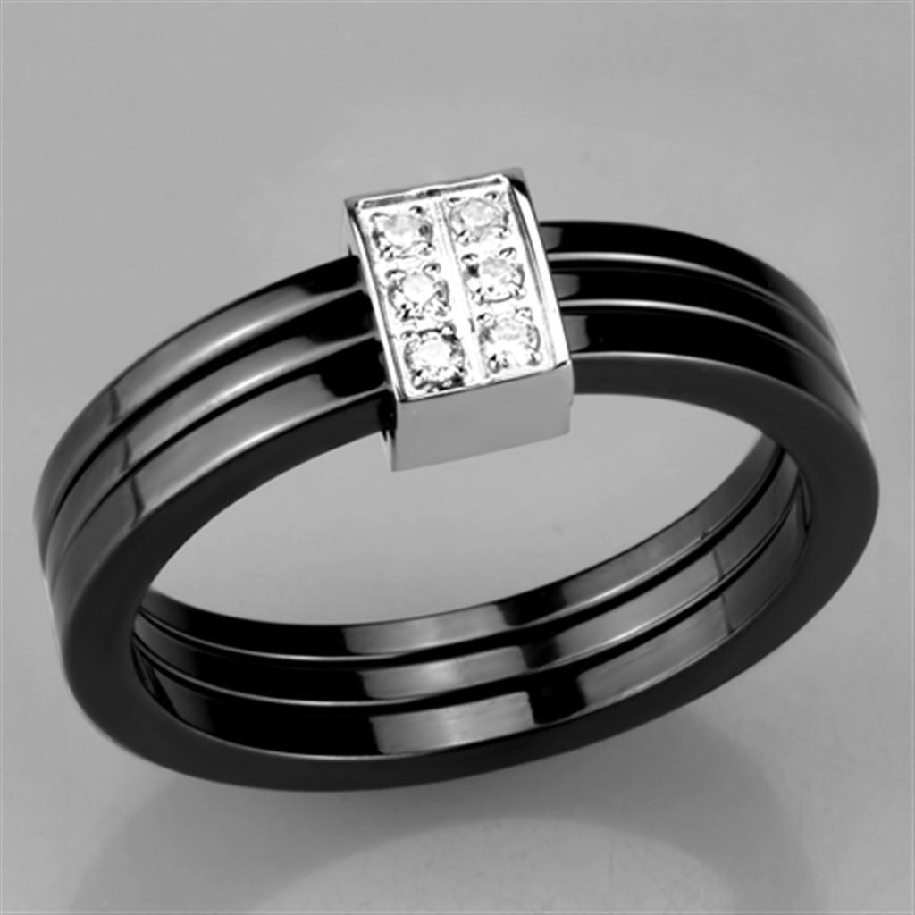 3W980 - High polished (no plating) Stainless Steel Ring with Ceramic in Jet-4