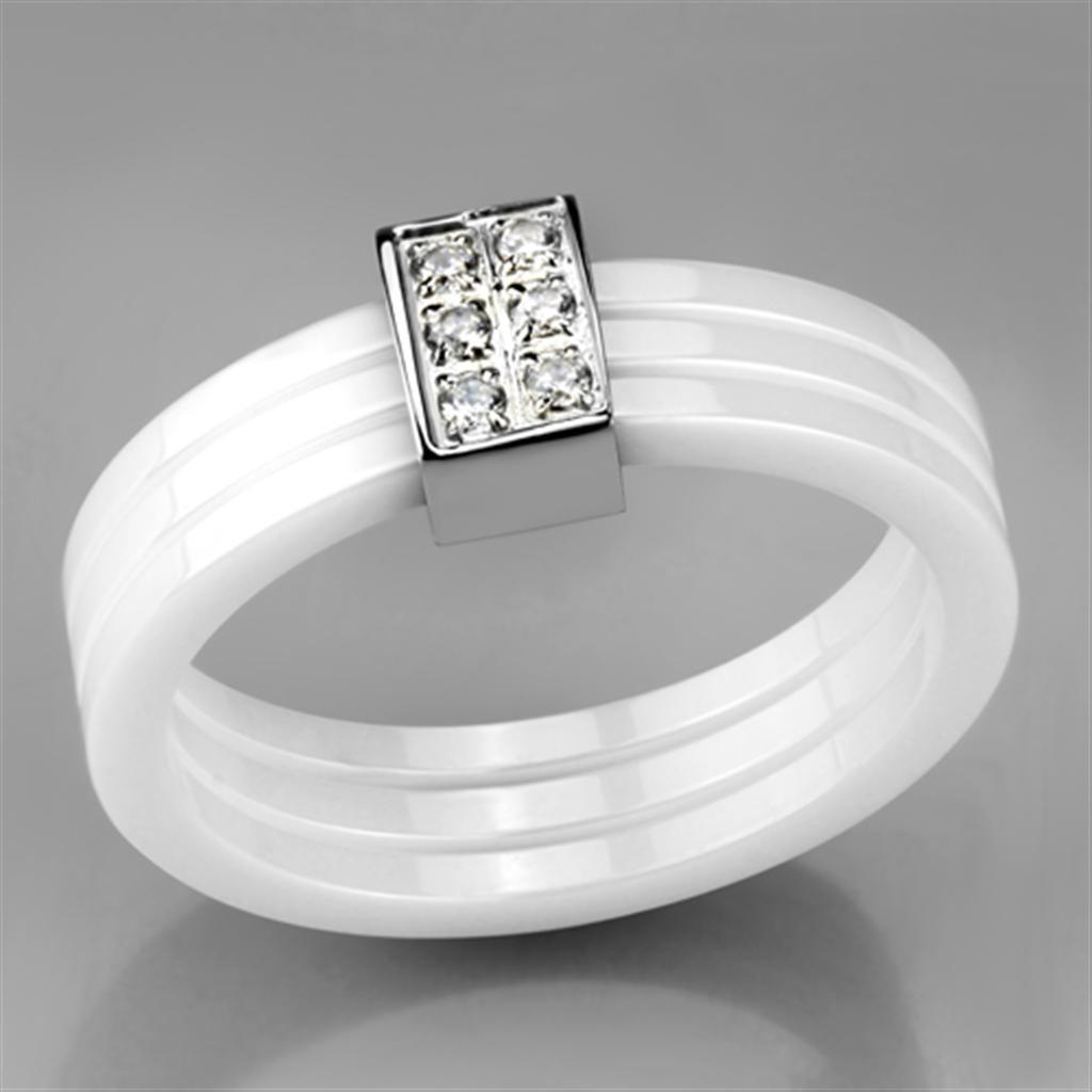 3W981 - High polished (no plating) Stainless Steel Ring with Ceramic in White-4