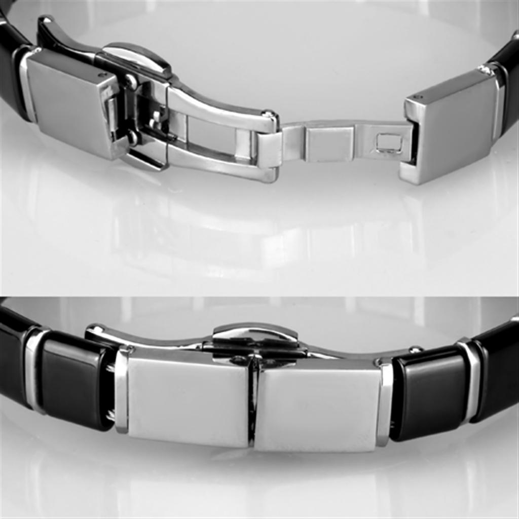 3W984 - High polished (no plating) Stainless Steel Bracelet with Ceramic in Jet-3