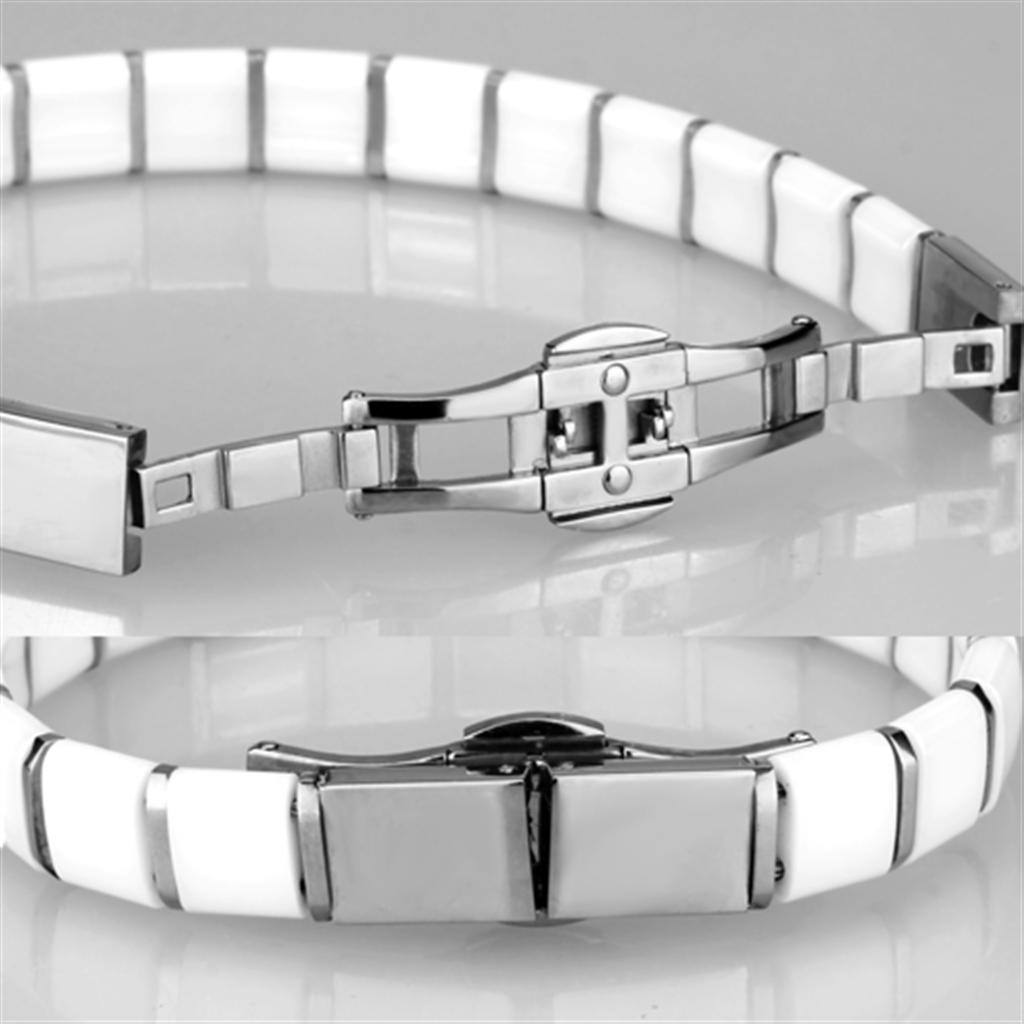 3W985 - High polished (no plating) Stainless Steel Bracelet with Ceramic in White-3