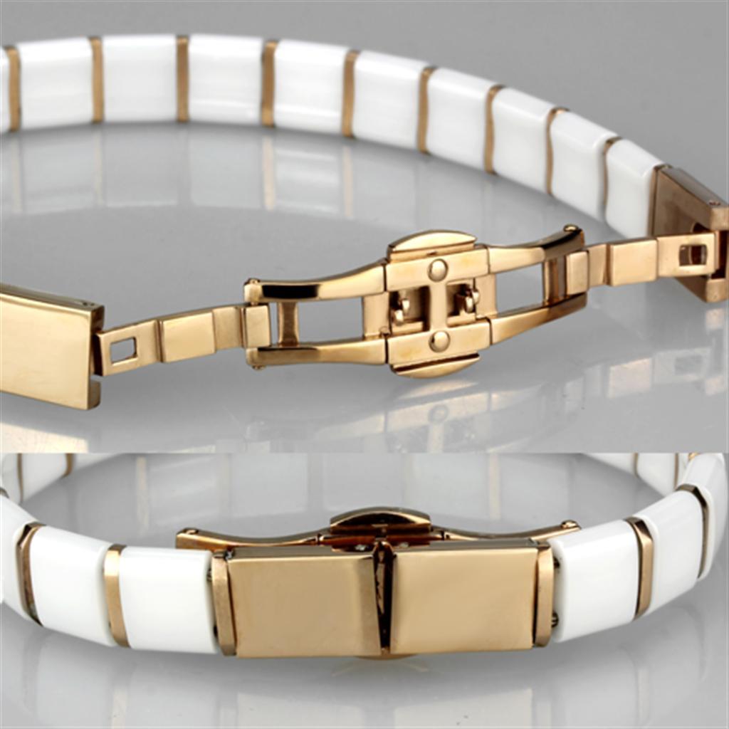 3W987 - IP Rose Gold(Ion Plating) Stainless Steel Bracelet with Ceramic in White-3