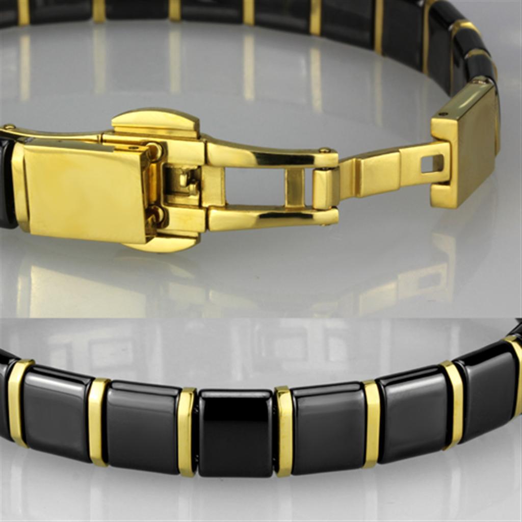 3W988 - IP Gold(Ion Plating) Stainless Steel Bracelet with Ceramic in Jet-3
