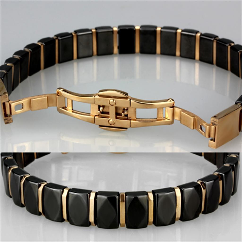 3W992 - IP Rose Gold(Ion Plating) Stainless Steel Bracelet with Ceramic in Jet-4
