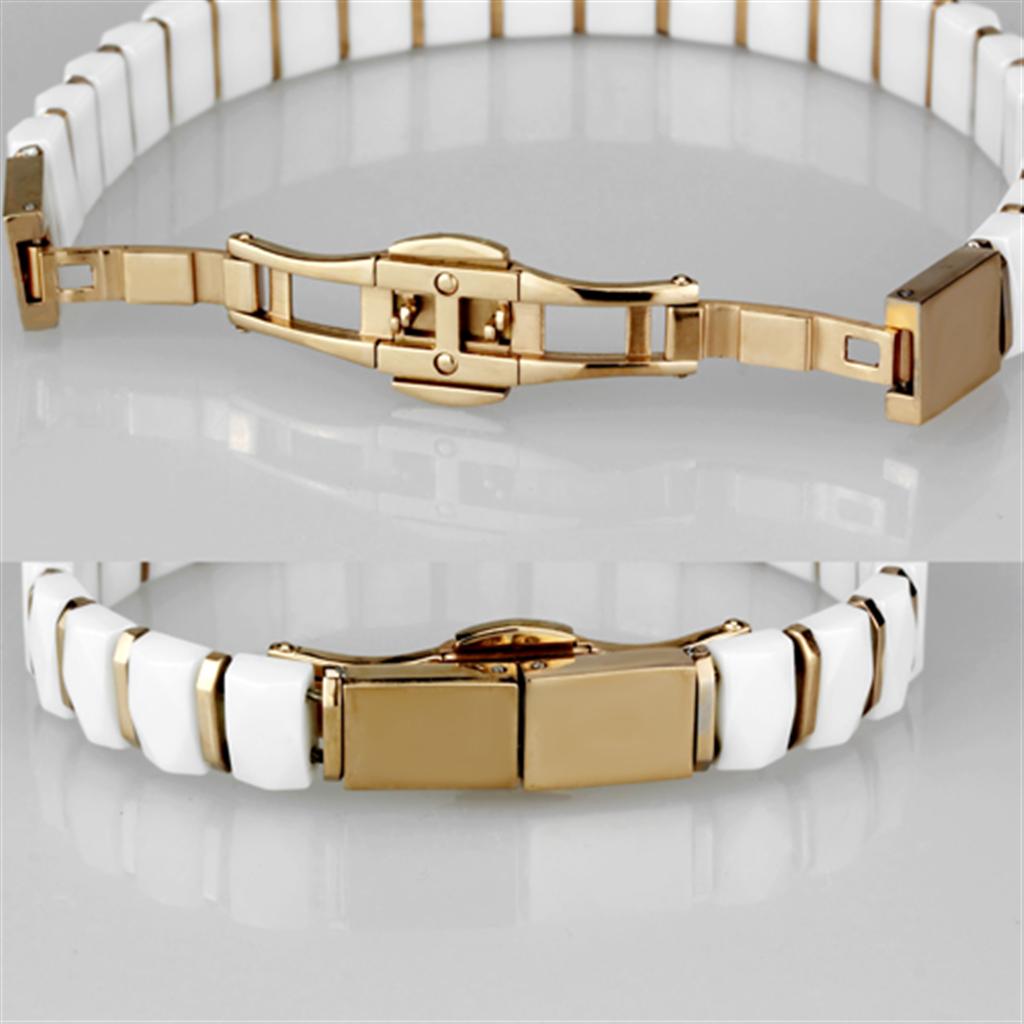 3W993 - IP Rose Gold(Ion Plating) Stainless Steel Bracelet with Ceramic in White-3