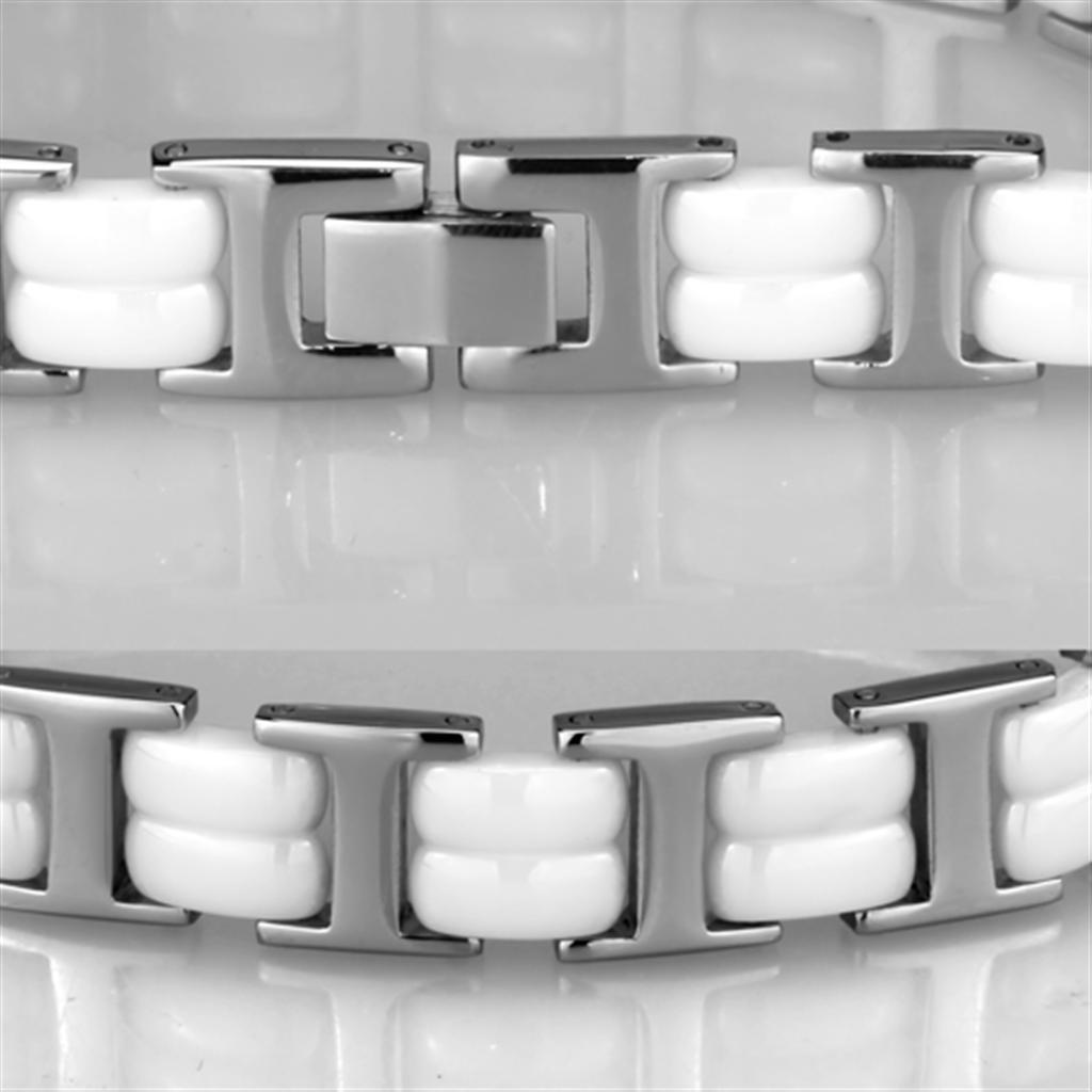 3W997 - High polished (no plating) Stainless Steel Bracelet with Ceramic in White-2