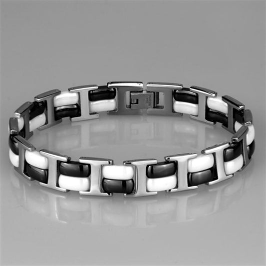 3W998 - High polished (no plating) Stainless Steel Bracelet with Ceramic in Jet-1