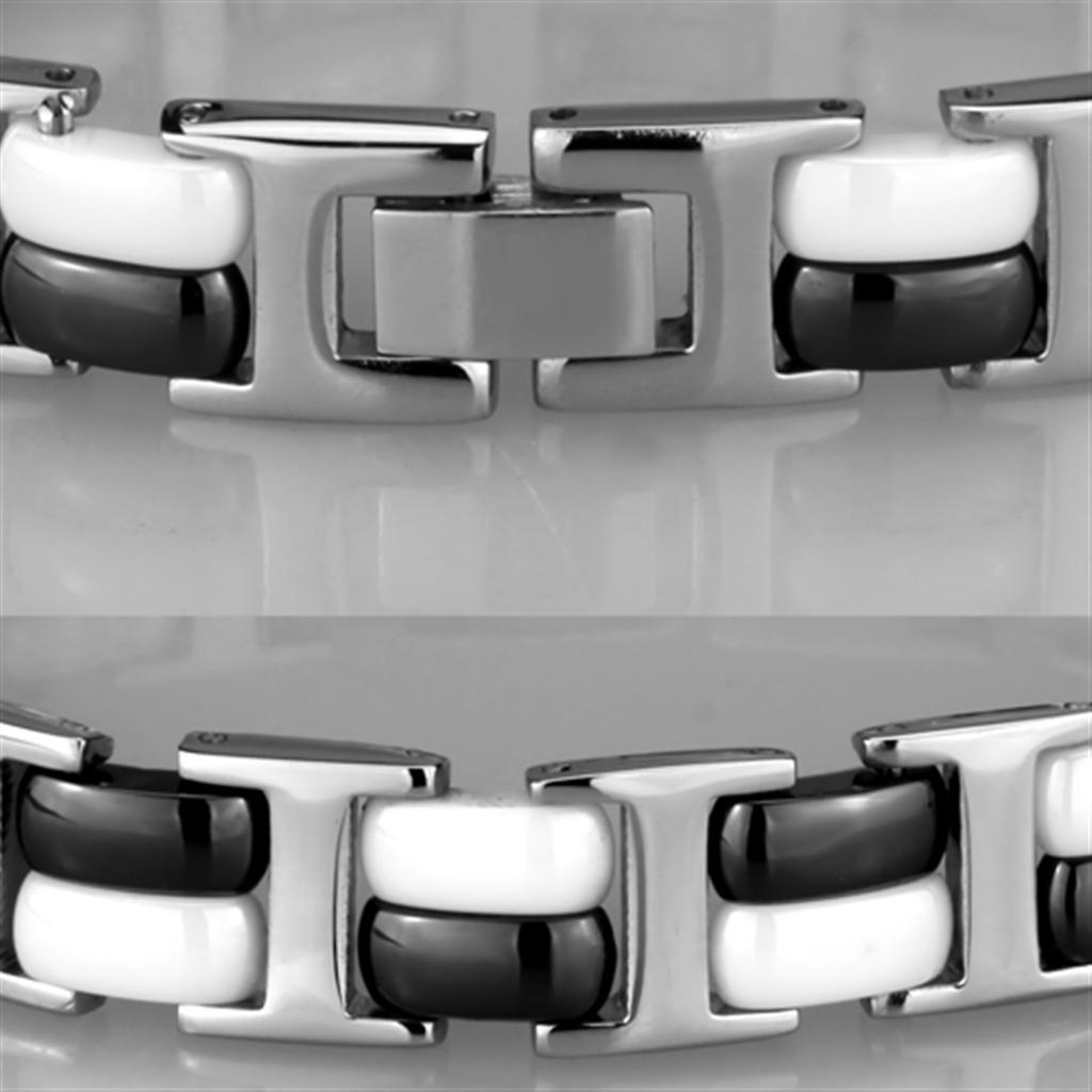 3W998 - High polished (no plating) Stainless Steel Bracelet with Ceramic in Jet-2