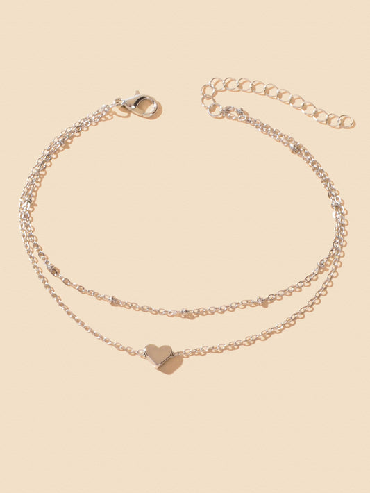 Womens Layered Chain Heart Anklet Foot Chain Beach Ankle Jewellery Bracelet Gift-1