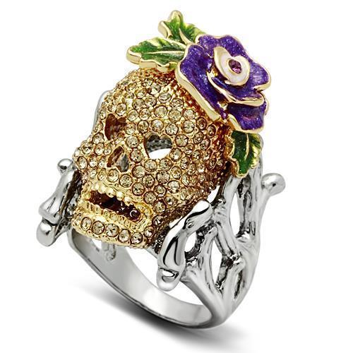 3W002 - Gold+Ruthenium White Metal Ring with Top Grade Crystal in Citrine Yellow-0