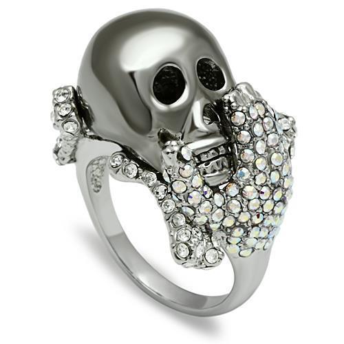 3W006 - Rhodium + Ruthenium White Metal Ring with Top Grade Crystal in Aurora Borealis (Rainbow Effect)-0