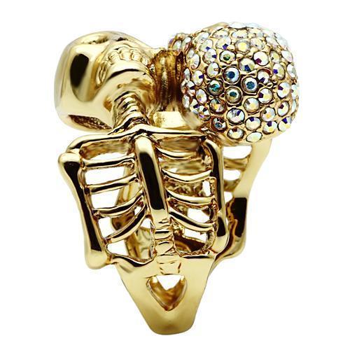 3W007 - Gold White Metal Ring with Top Grade Crystal in Aurora Borealis (Rainbow Effect)-3