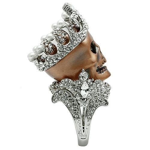 3W010 - Special Color White Metal Ring with Synthetic Pearl in White-4