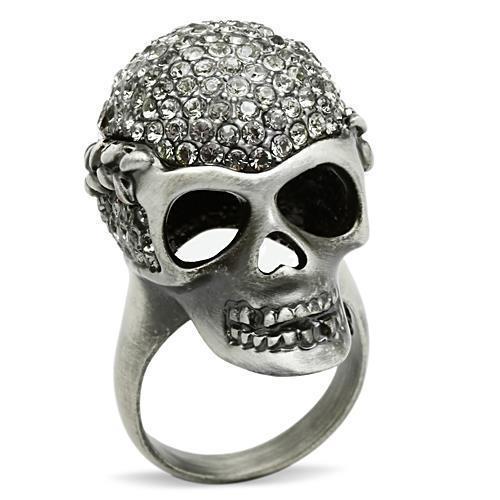3W015 - Antique Silver White Metal Ring with Top Grade Crystal in Black Diamond-0